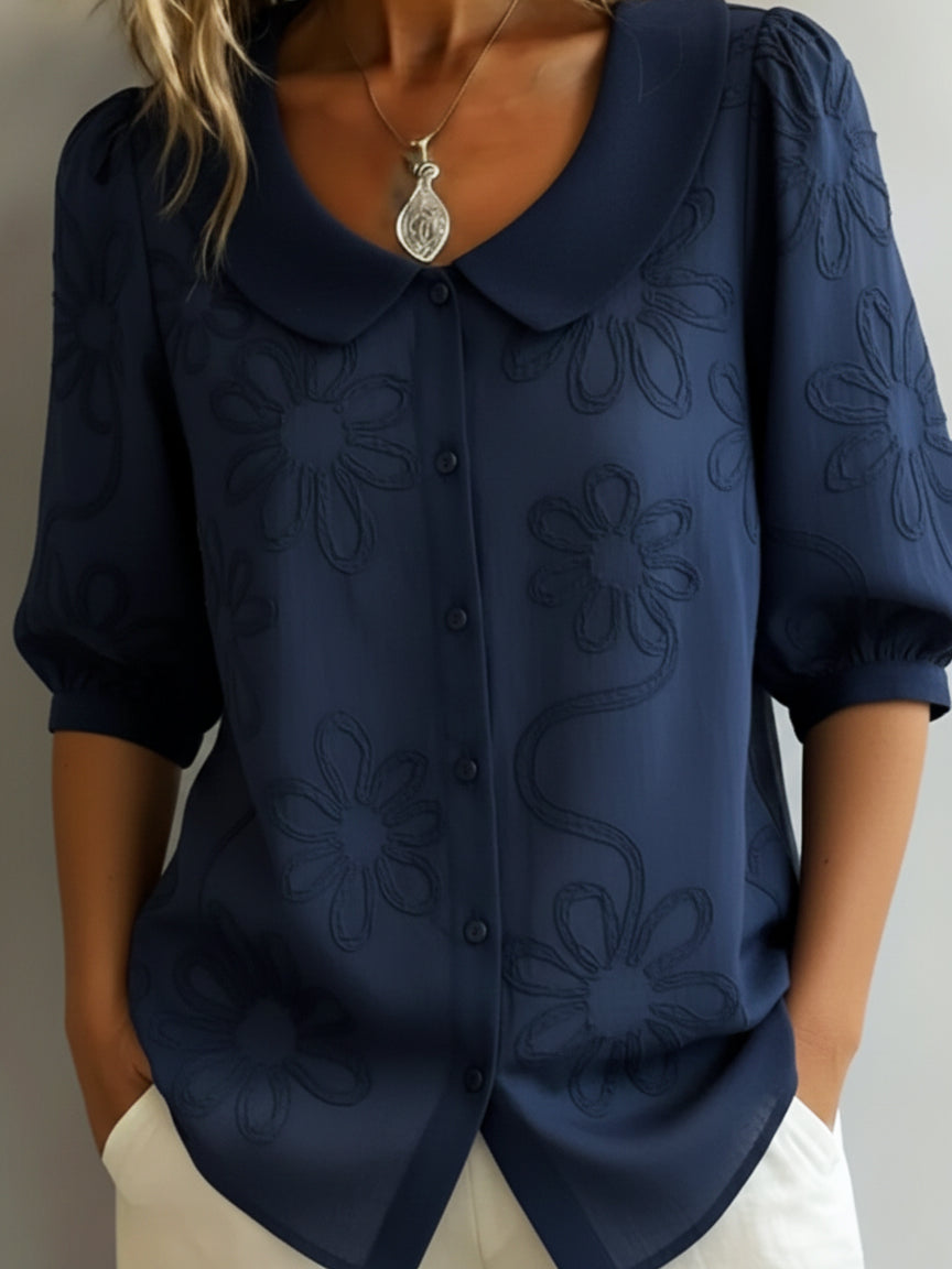 Peter Pan Collar Jacquard Blouse