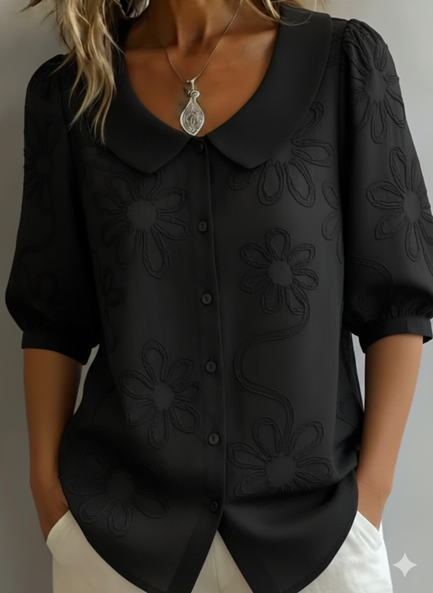 Peter Pan Collar Jacquard Blouse