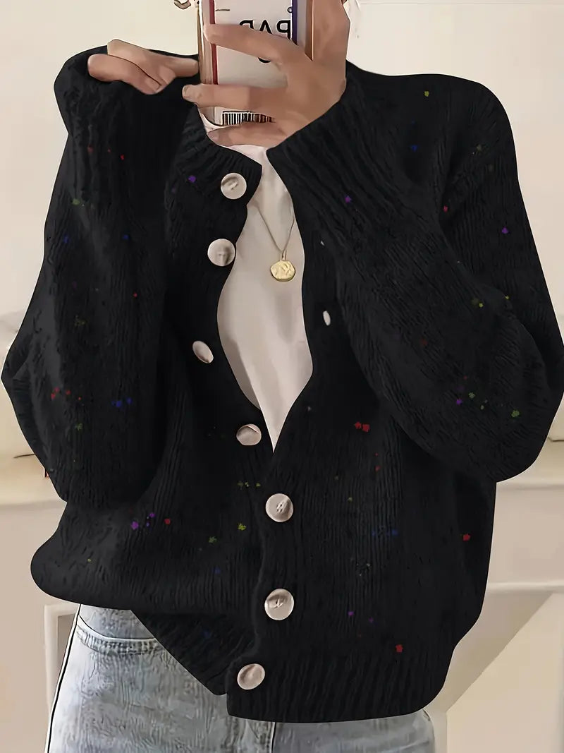 Gold Button Chunky Knit Cardigan