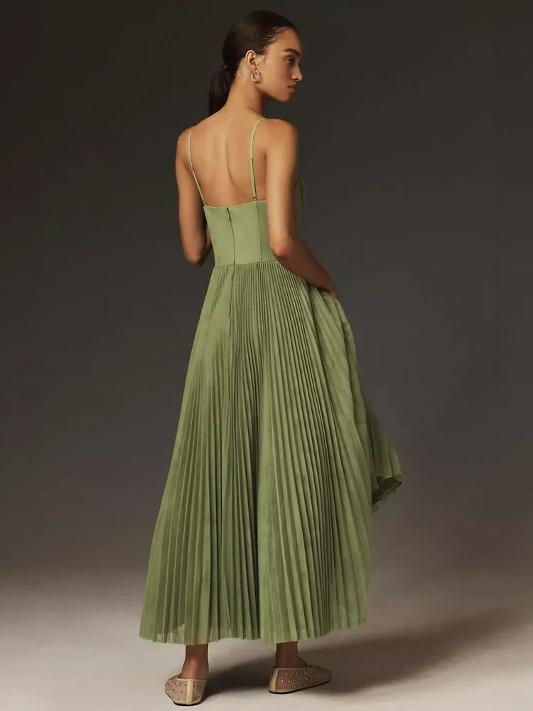 Bustier Pleated Tulle Midi Dress