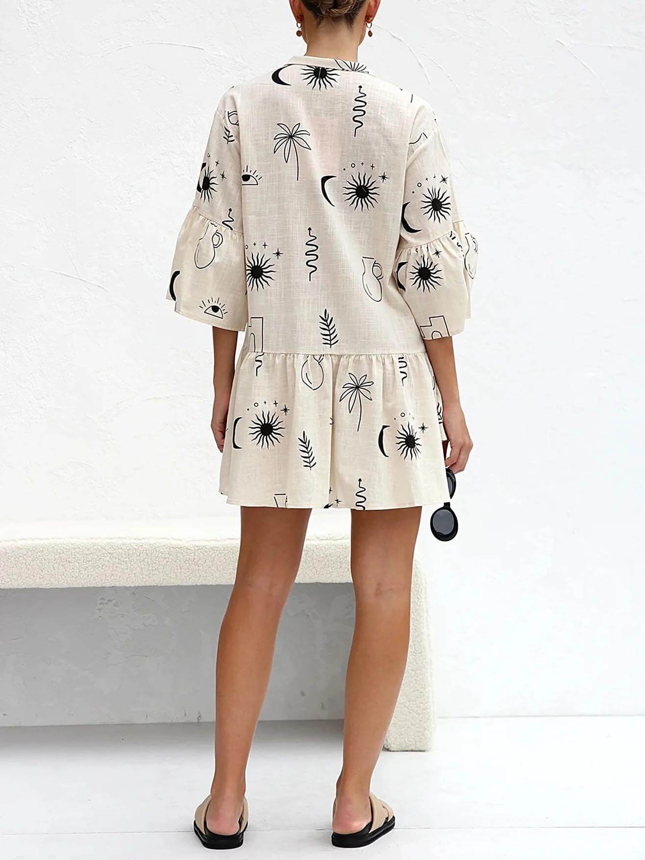 Floral Print Bell-Sleeve Shirt Dress