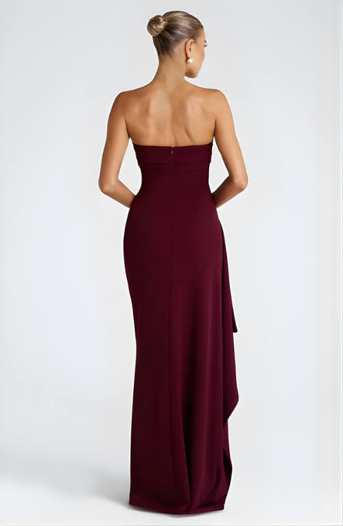 Strapless Twisted High-Split Maxi Dress