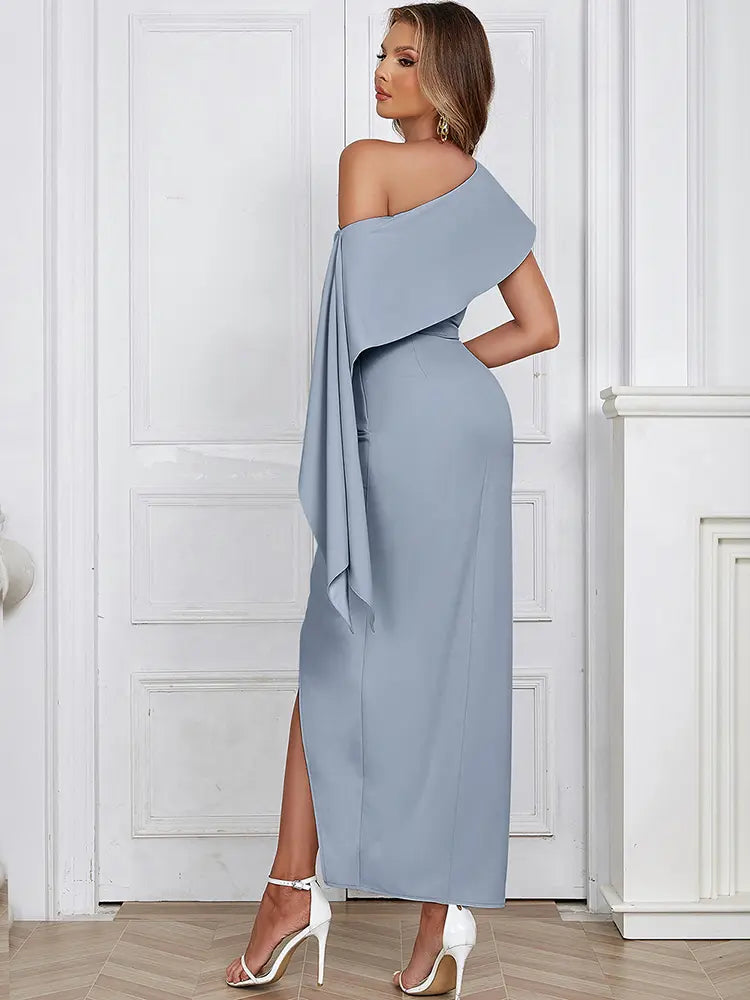 Asymmetrical Shoulder Long Dress