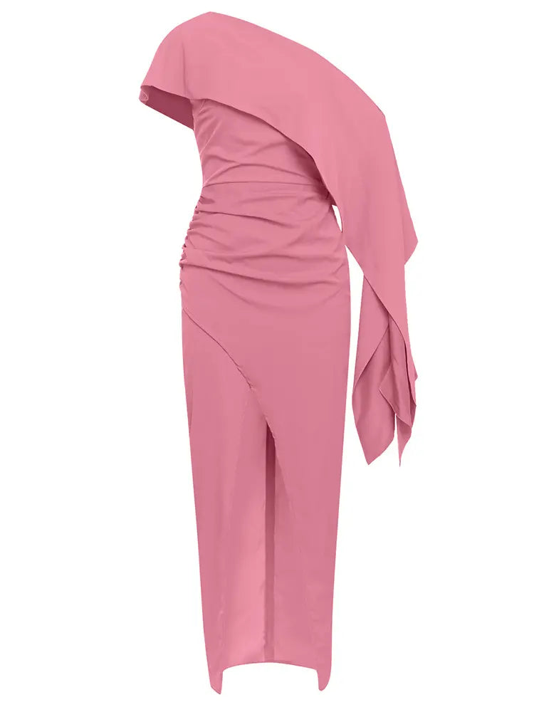 Asymmetrical Shoulder Long Dress