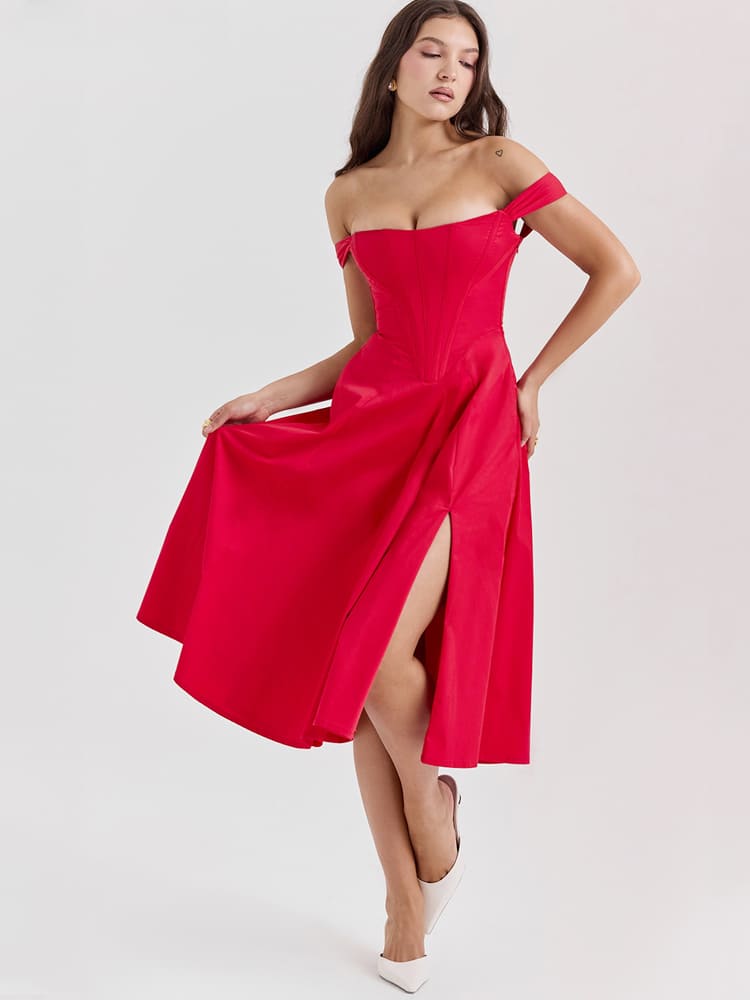 Side-Slit Halter Midi Dress