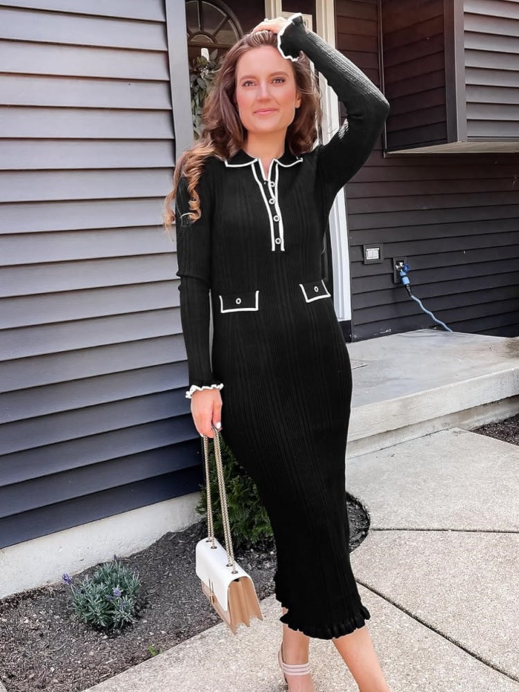 Contrast Collar Knit Dress