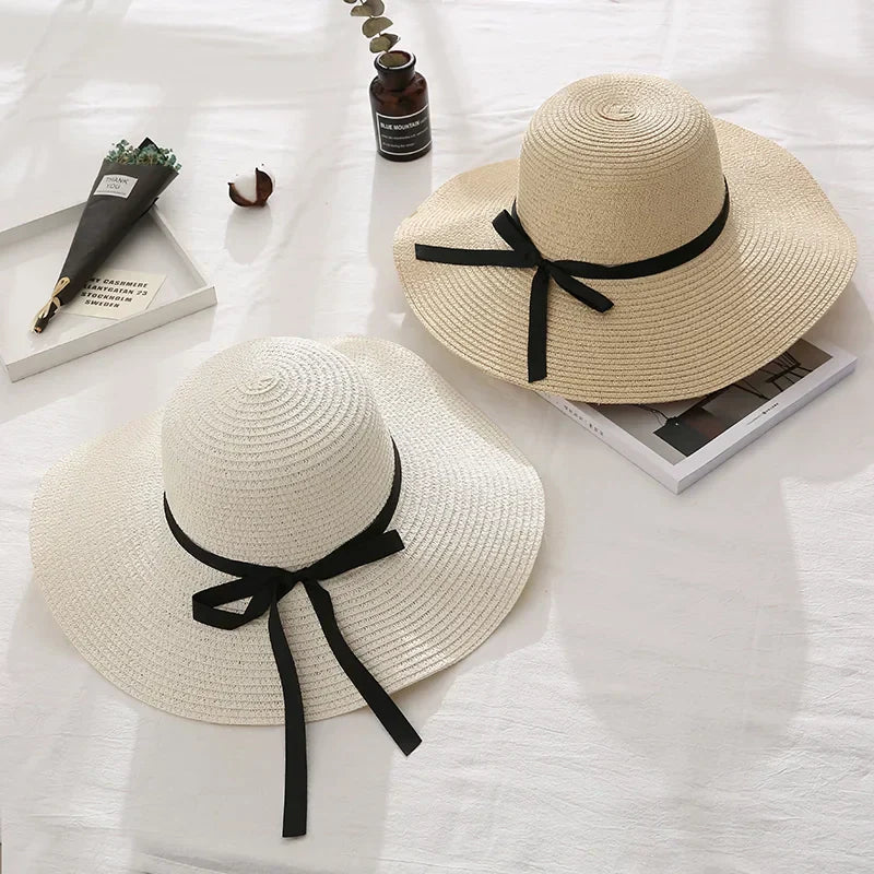 Bow Trim Wide-Brim Sun Hat