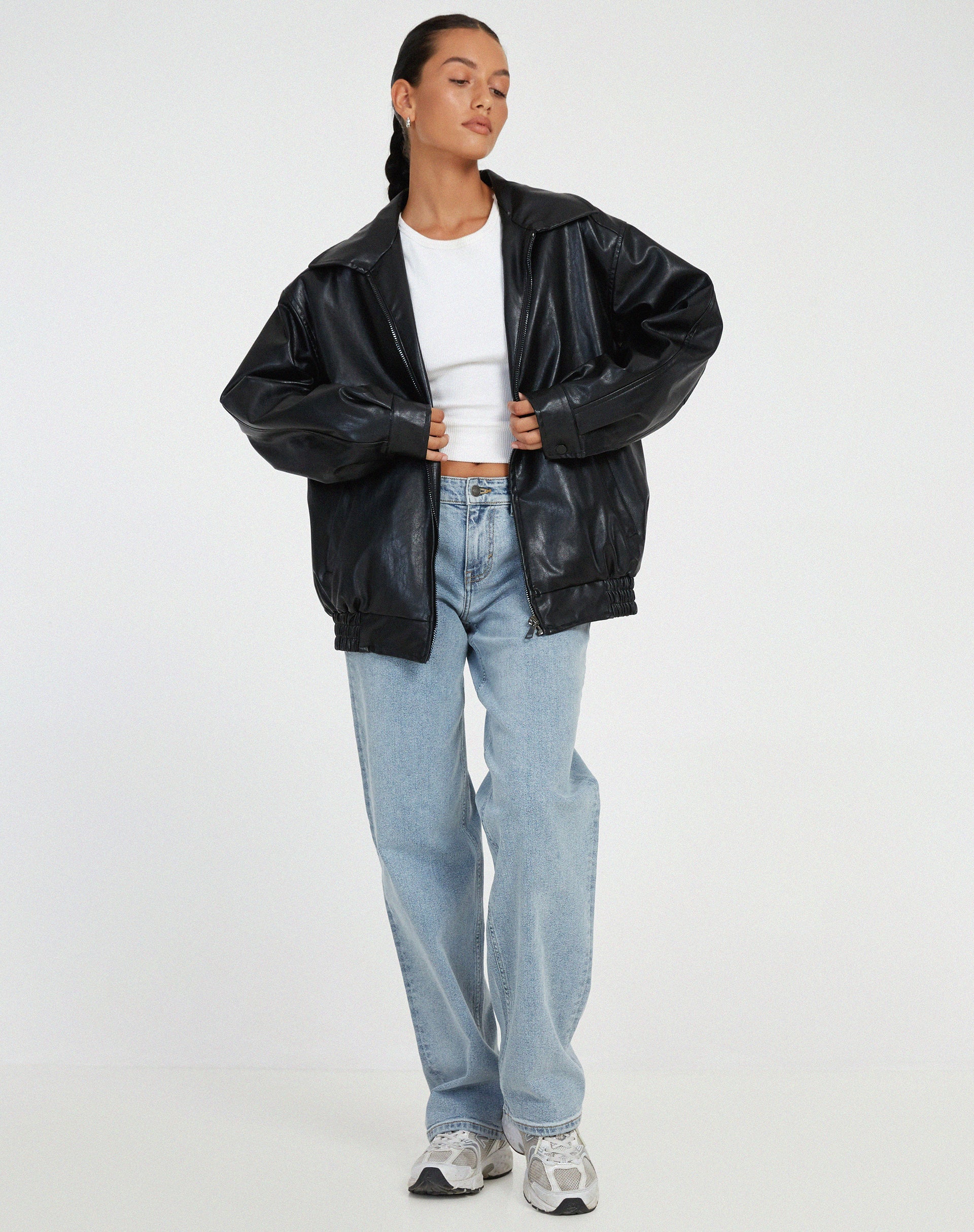 Oversized Faux Leather Bomber Jacket