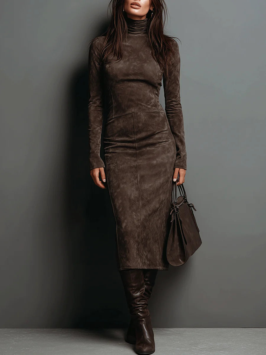 Suede-Look Midi Dress