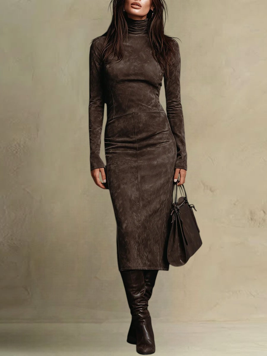 Suede-Look Midi Dress