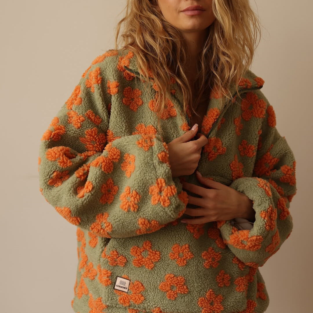 Floral Sherpa Half-Zip Pullover