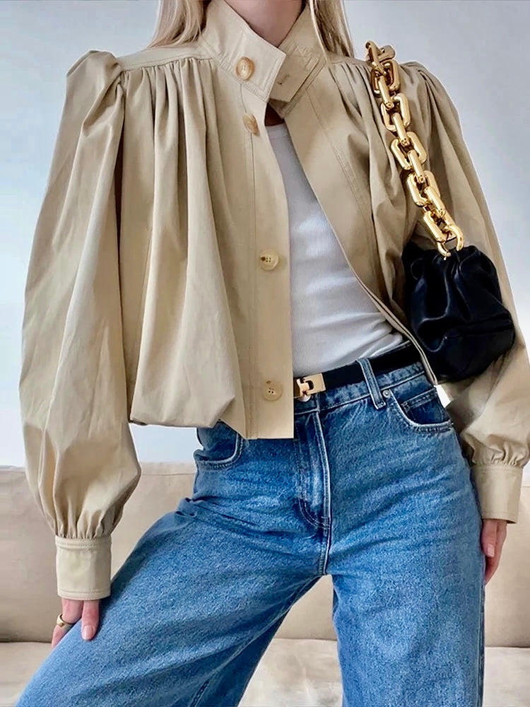 Cropped Puff Sleeve Jacket