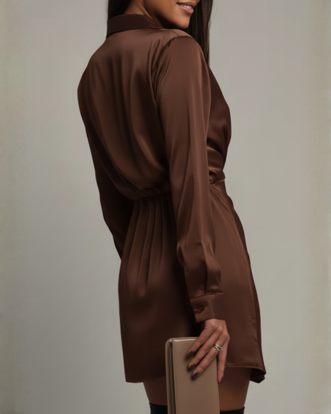 Satin Wrap Collar Mini Dress