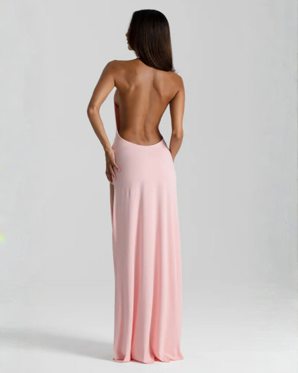 Plunge Halter Backless Maxi Dress