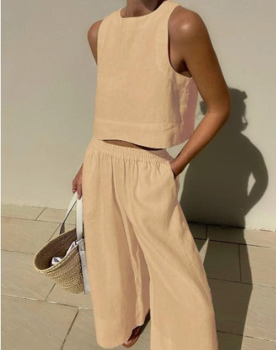 Wide-Leg Linen Two-Piece Set