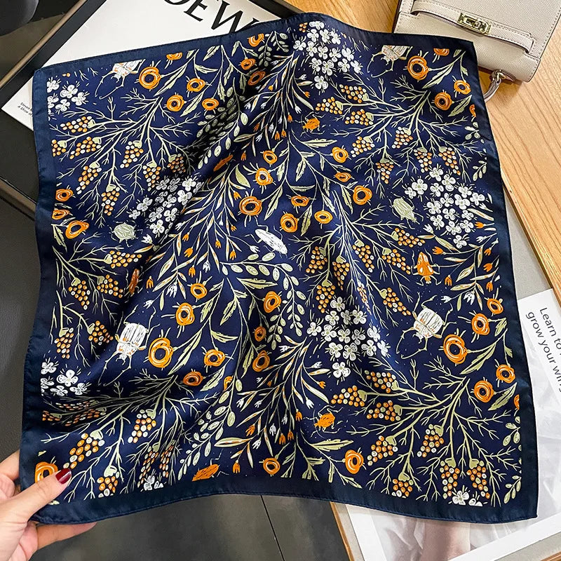 Navy Wildflower Square Scarf