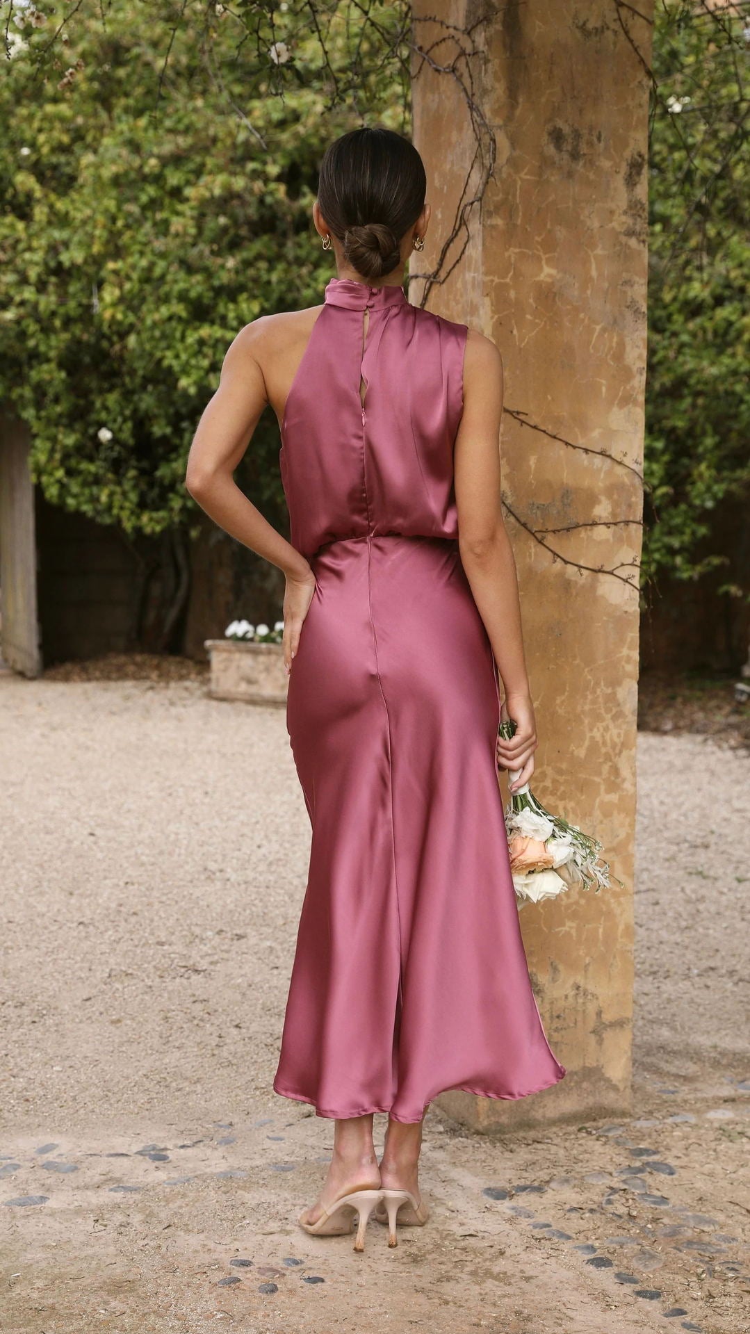 High Neck Draped Midi Dress