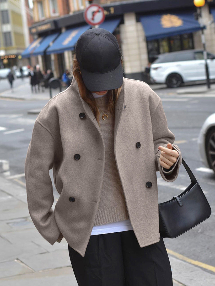 Cropped Double Breasted Wool Coat