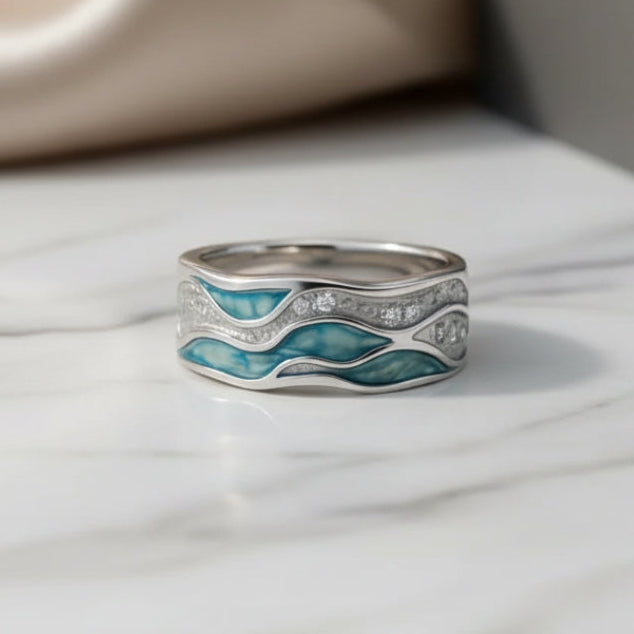 Turquoise Wave Enamel Statement Ring