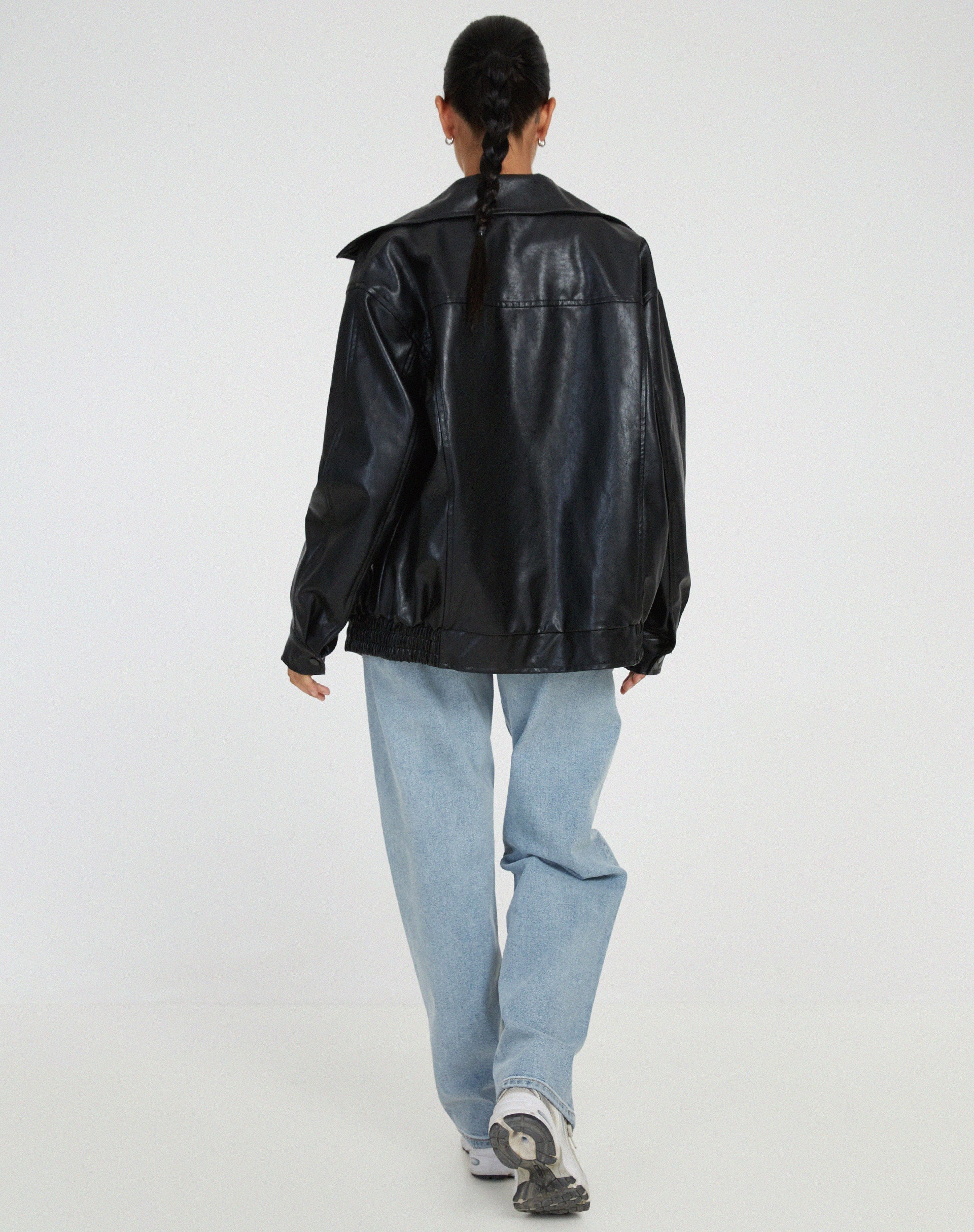 Oversized Faux Leather Bomber Jacket
