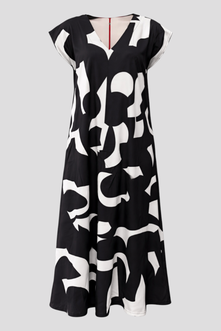 Abstract Print V-Neck Maxi Dress