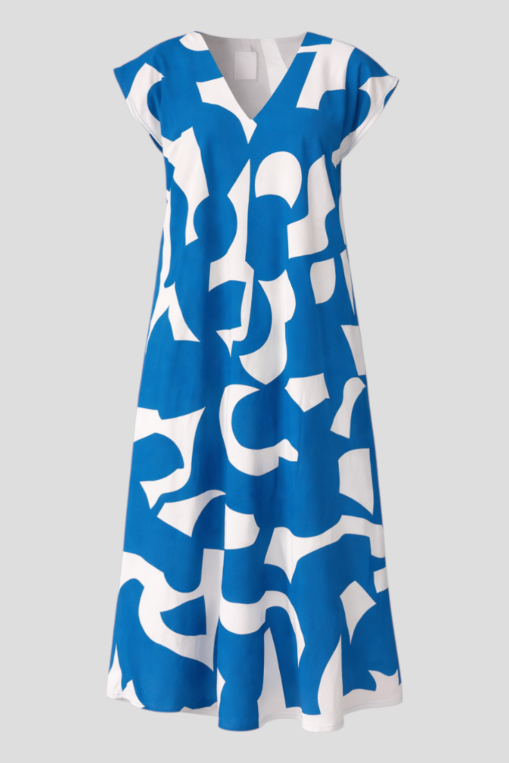Abstract Print V-Neck Maxi Dress