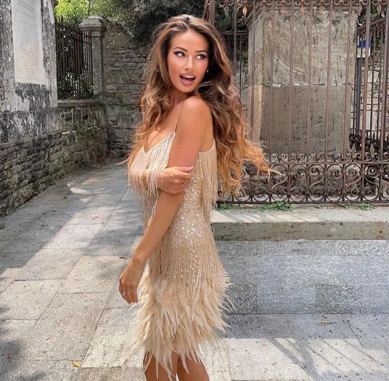 Feather Fringe Cocktail Mini Dress