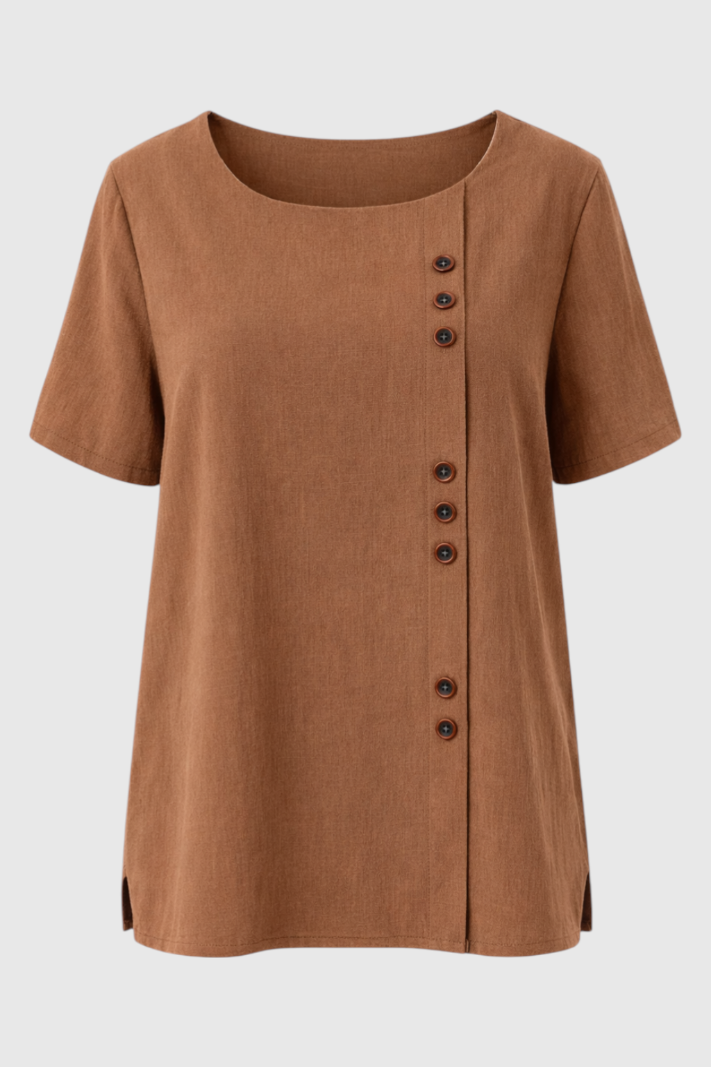 Short Sleeve Linen Button Blouse
