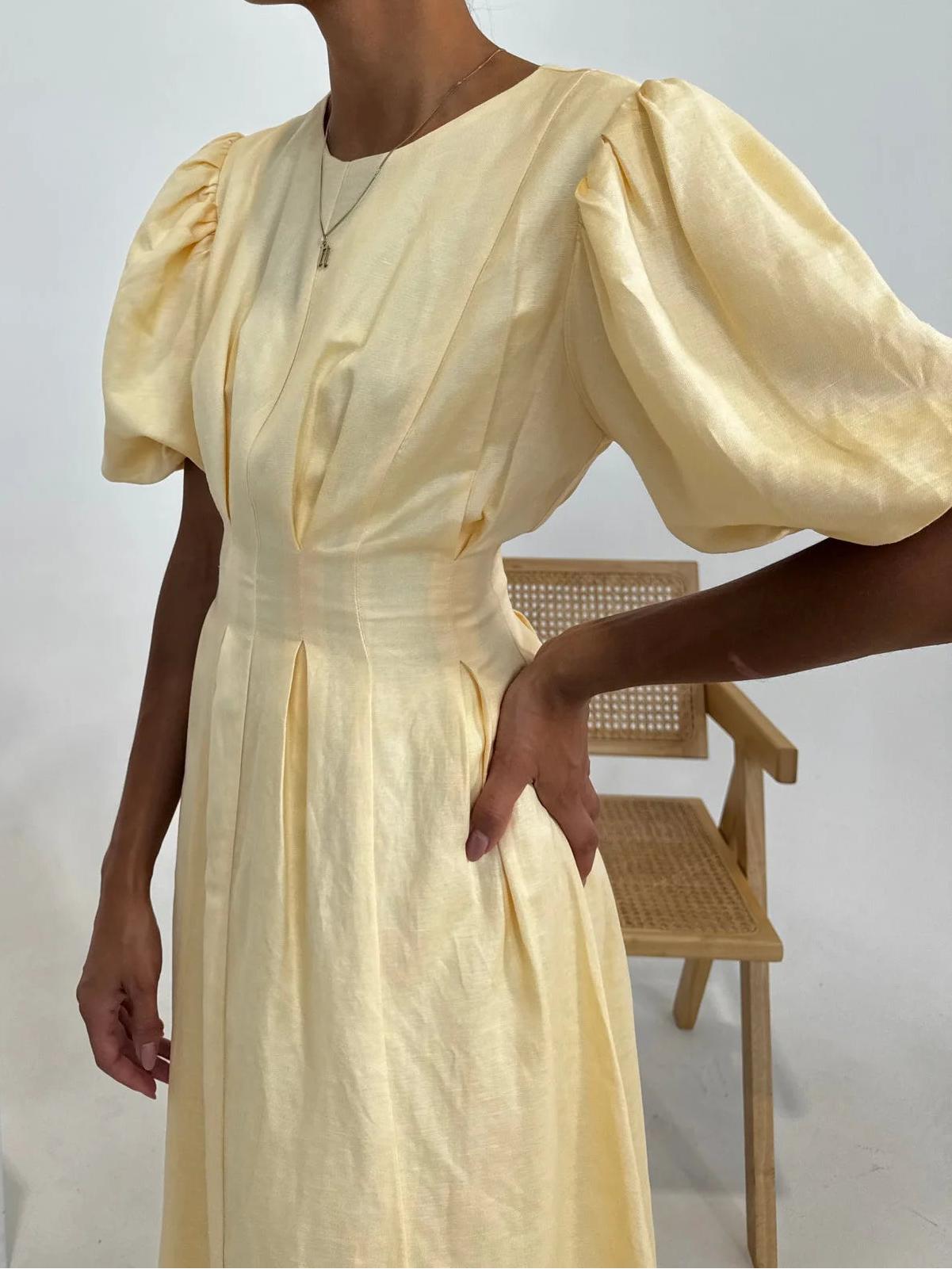 Yellow Wide-Sleeve Maxi Dress