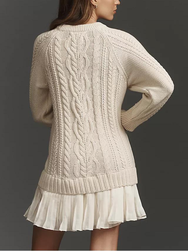 Cable Knit Pleated Hem Mini Dress