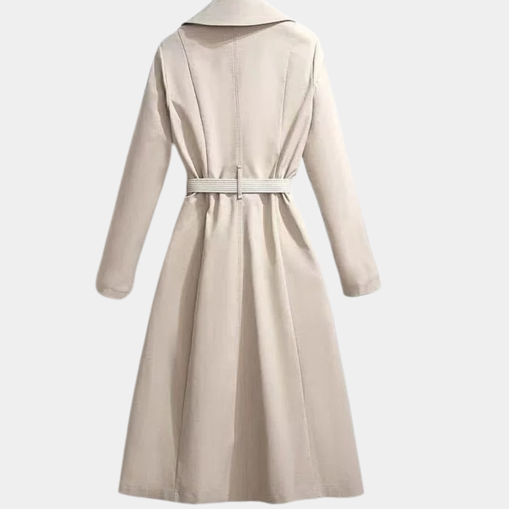 Belted Contrast Lapel Long Coat