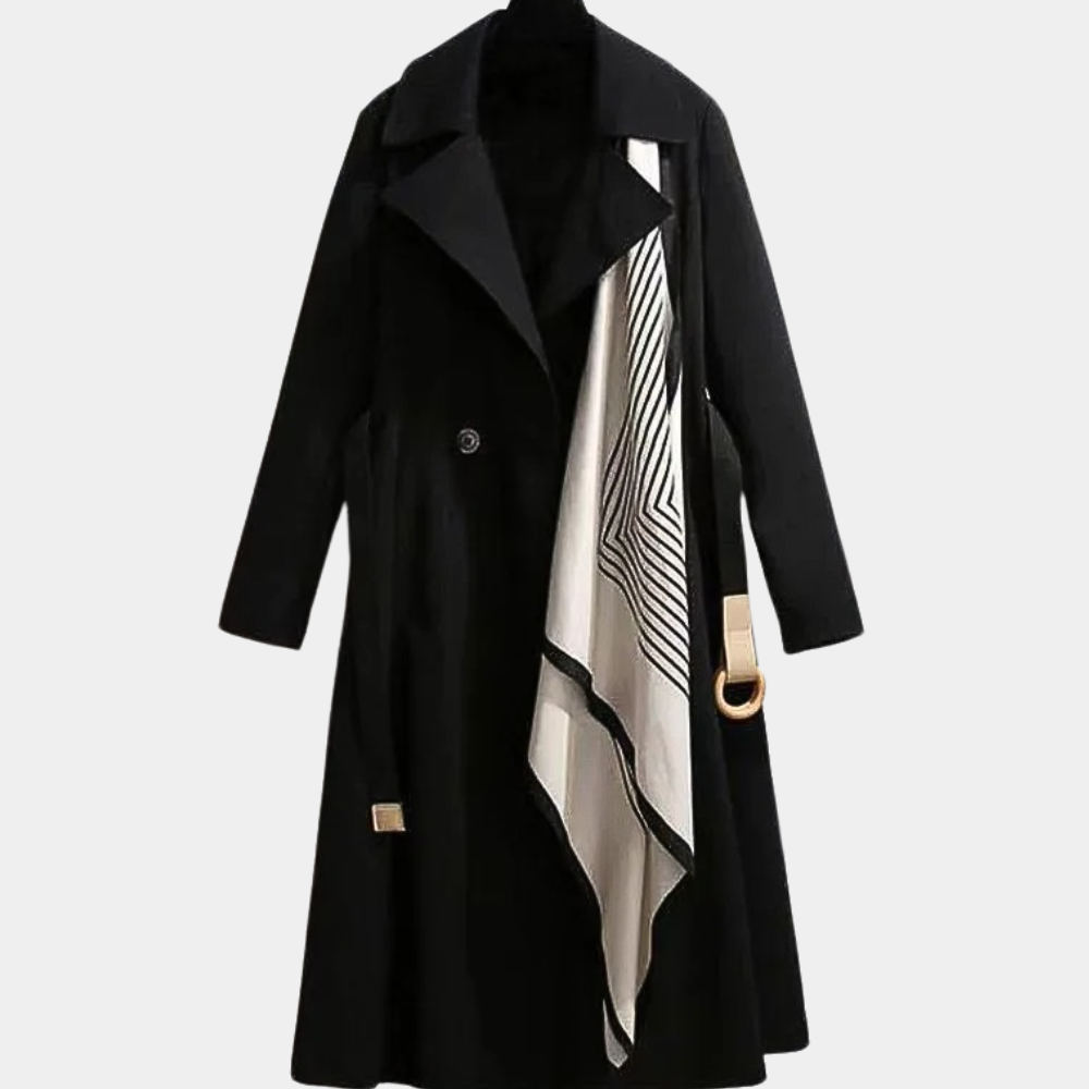 Belted Contrast Lapel Long Coat