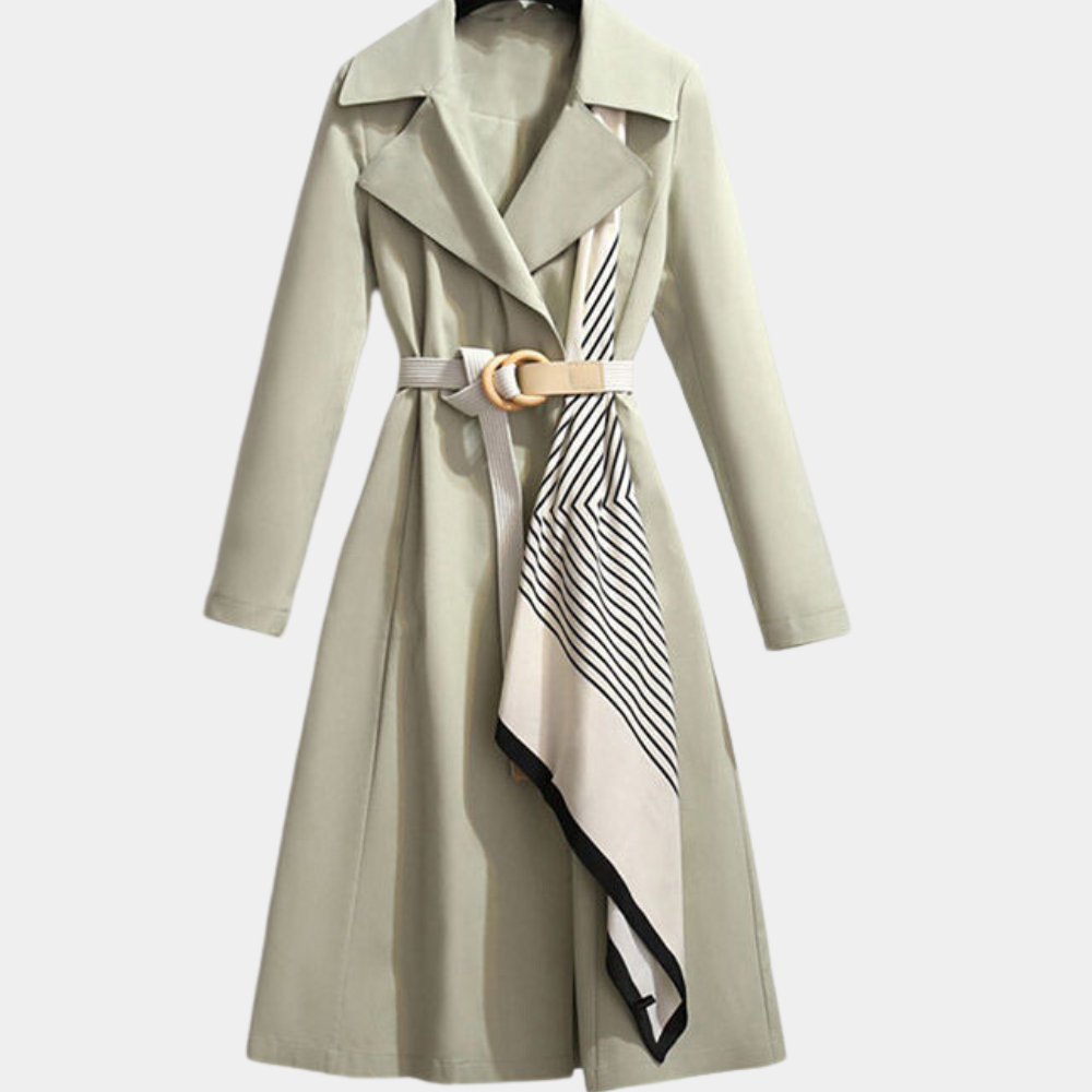 Belted Contrast Lapel Long Coat