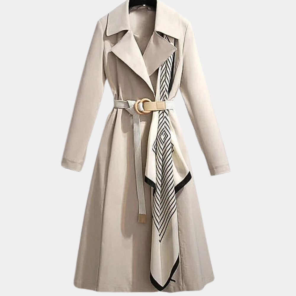 Belted Contrast Lapel Long Coat