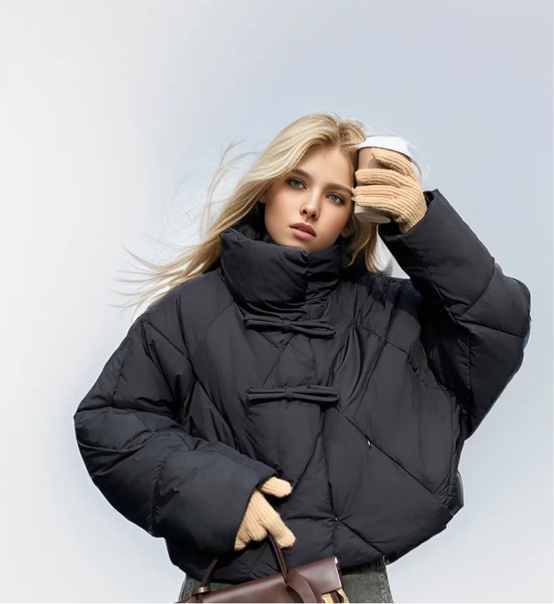 Cropped Bow Puffer Jacket