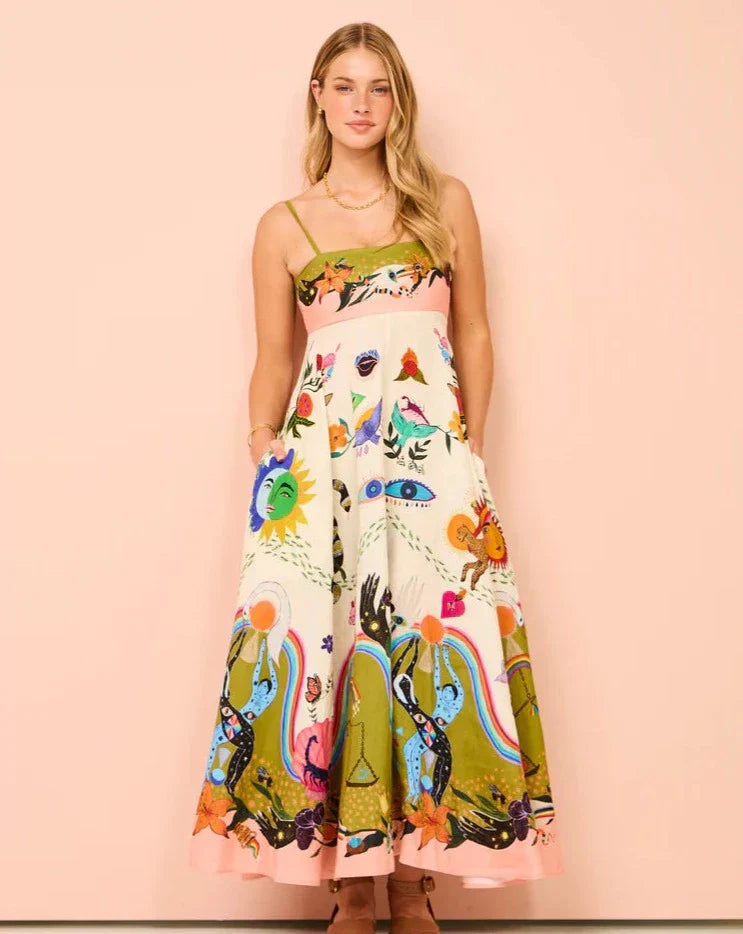 Halter Pocket Print Maxi Dress