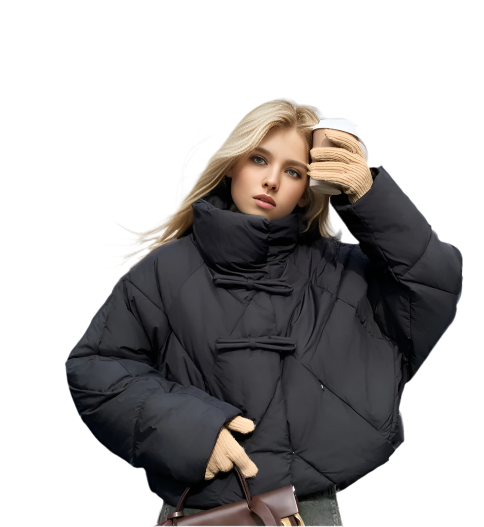 Cropped Bow Puffer Jacket