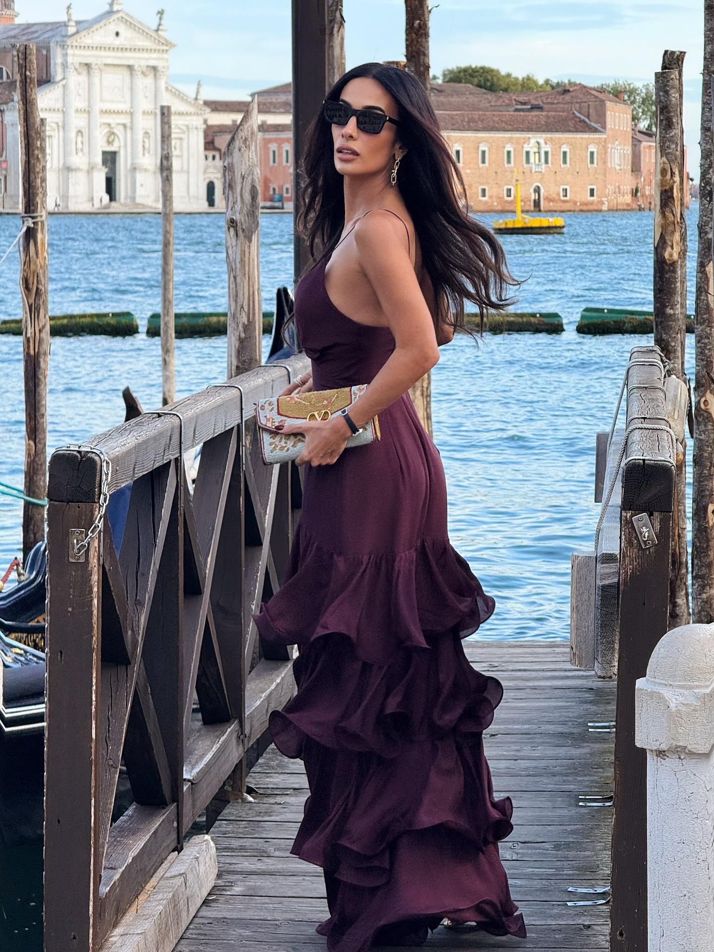 Tiered Ruffle Burgundy Maxi Dress