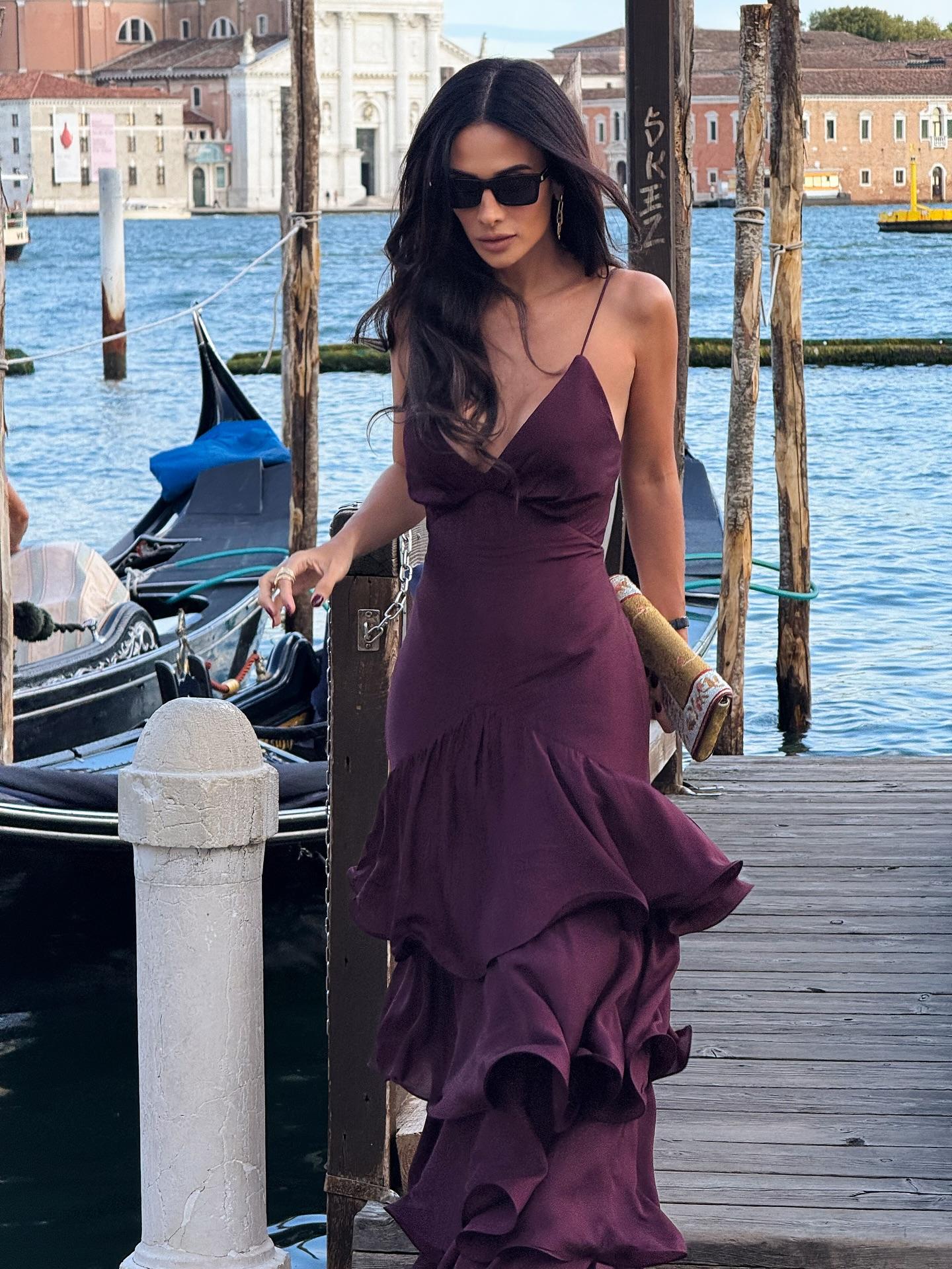 Tiered Ruffle Burgundy Maxi Dress