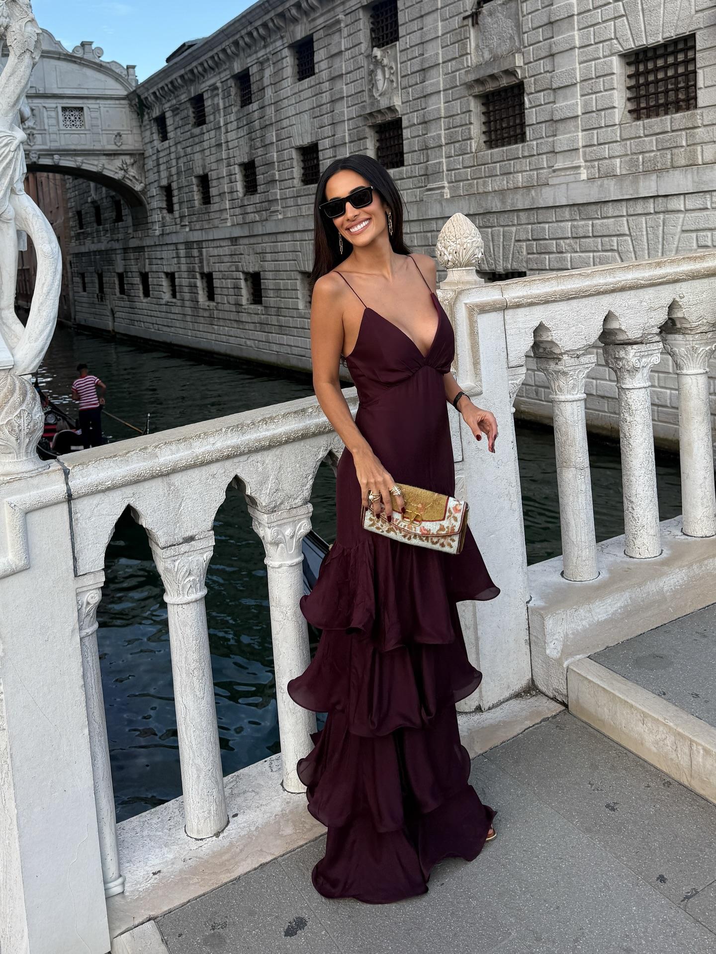 Tiered Ruffle Burgundy Maxi Dress