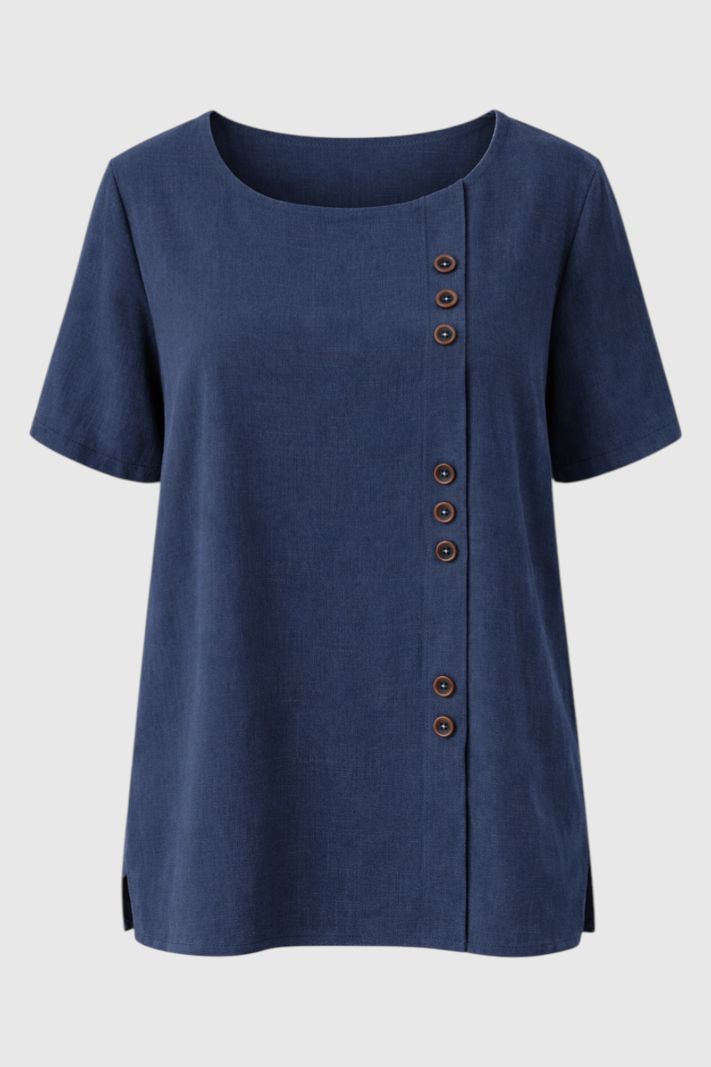 Short Sleeve Linen Button Blouse