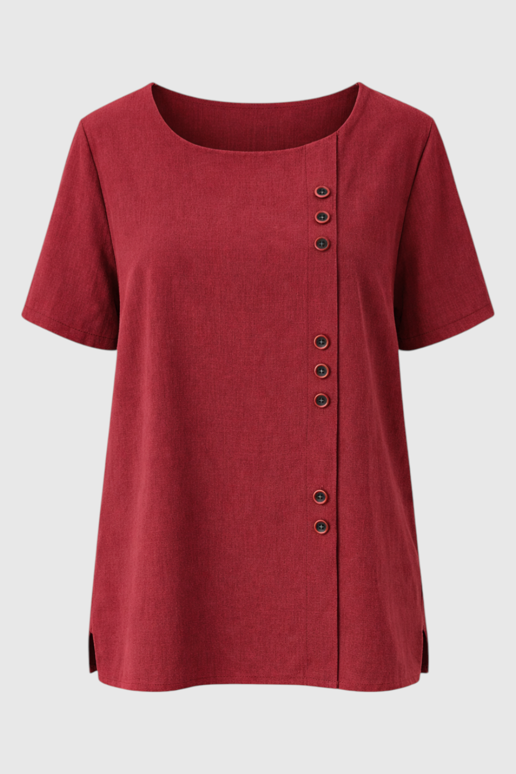 Short Sleeve Linen Button Blouse