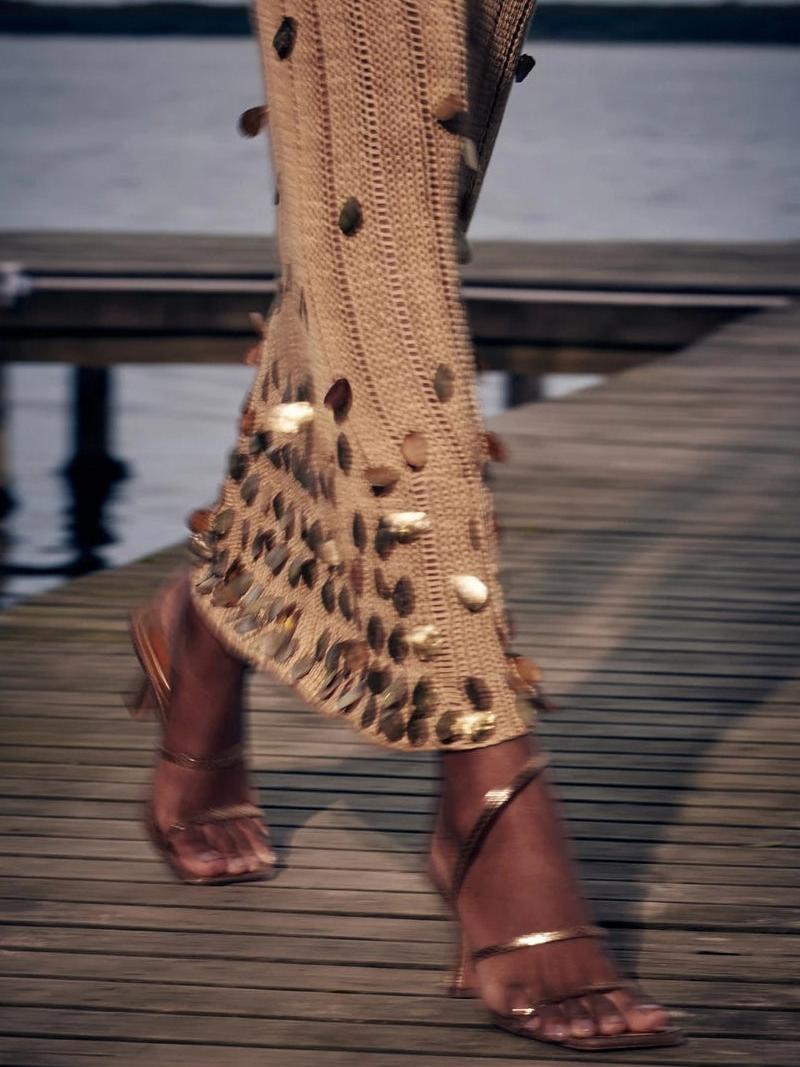 Sequin Sleeve Knit Maxi Dress