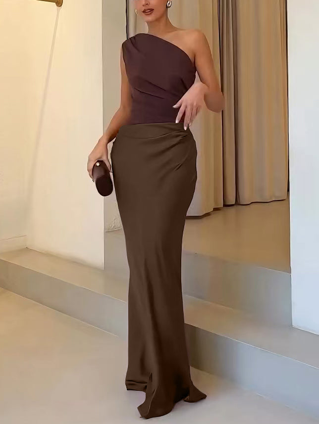 Pleated One-Shoulder Maxi Dress