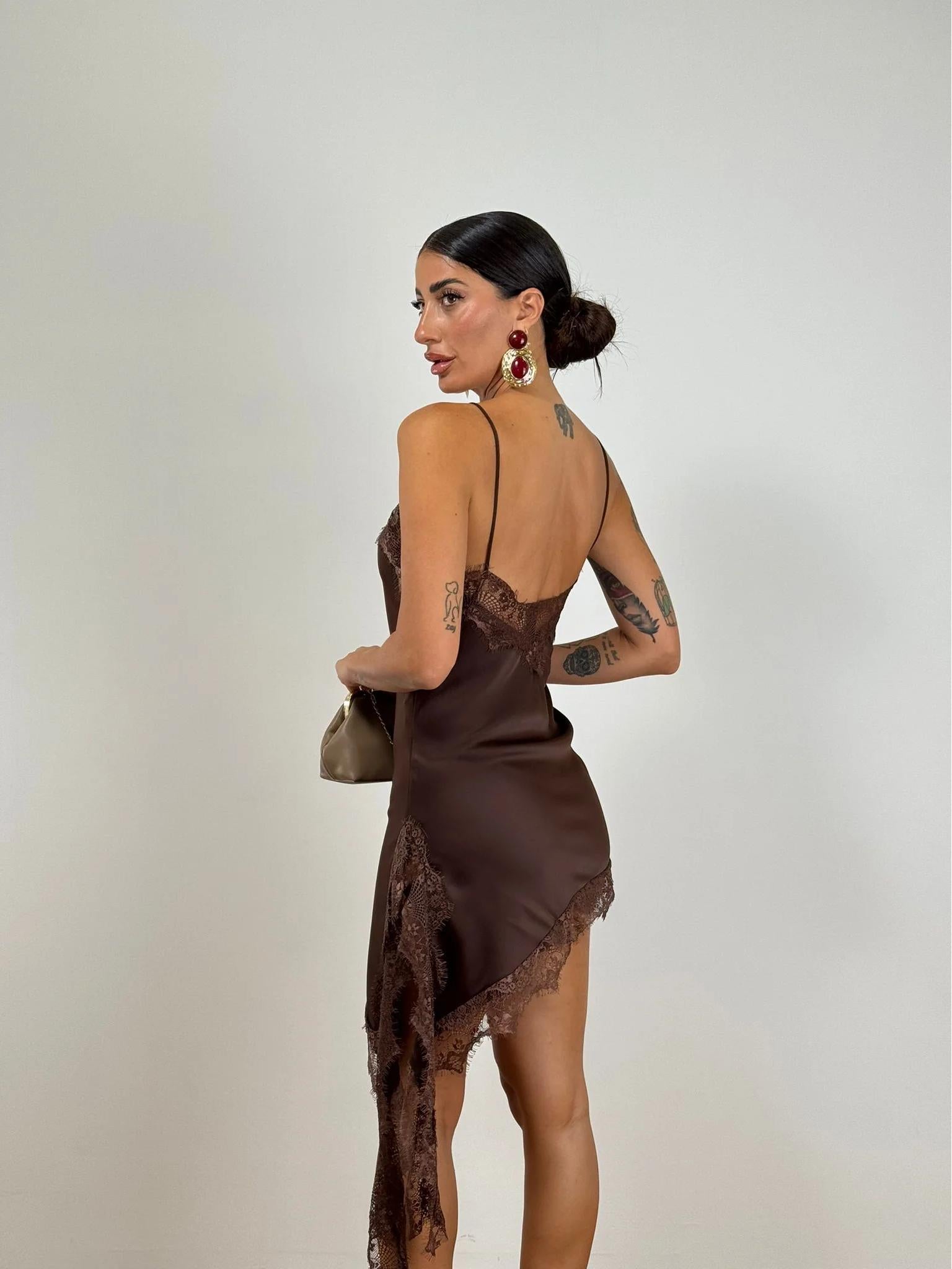 Lace-Trim Asymmetric Slip Dress