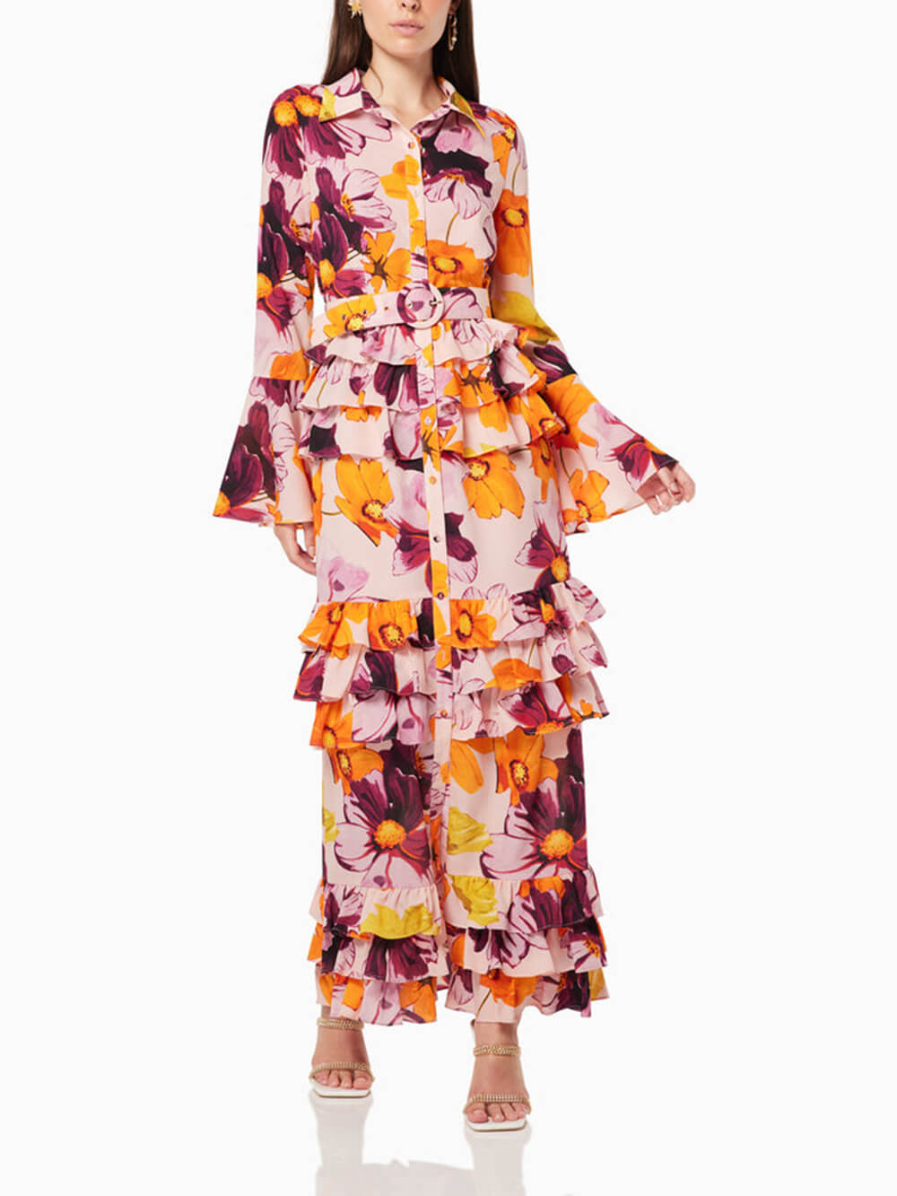 Ruffle Tiered Shirt Maxi Dress