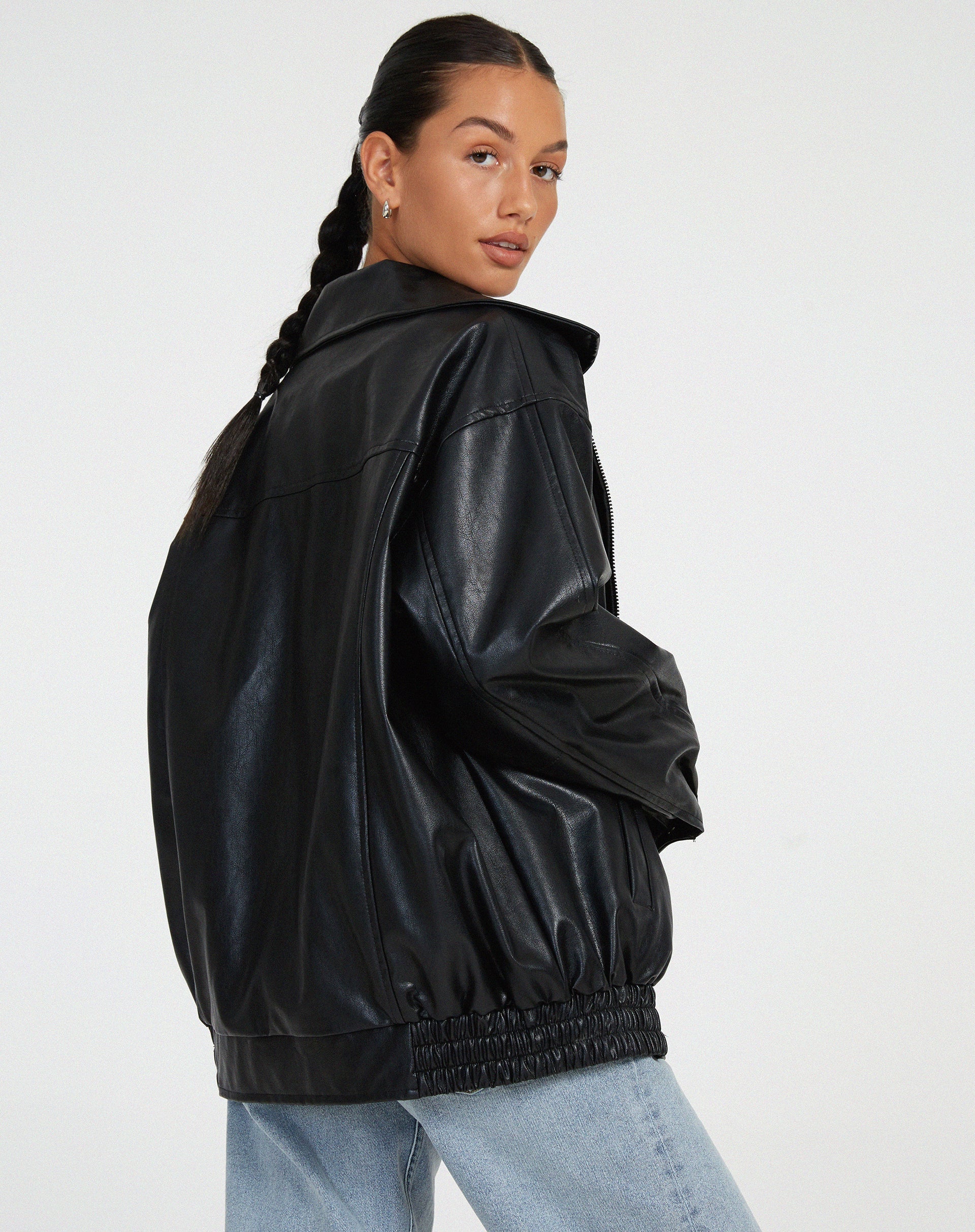 Oversized Faux Leather Bomber Jacket