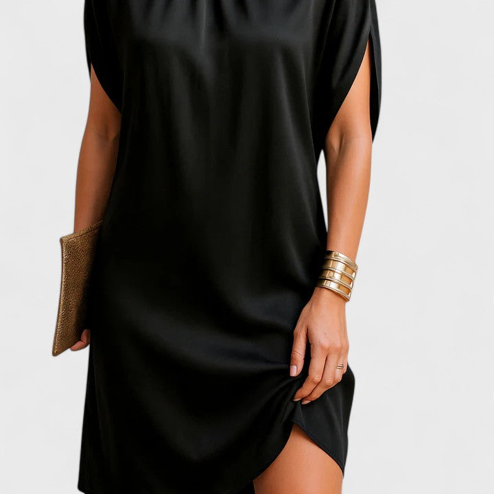 Satin Mock Neck Split Sleeve Mini Dress