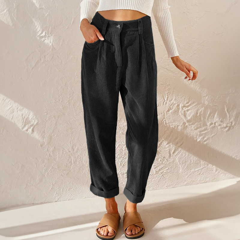 High Waist Pleated Corduroy Trousers