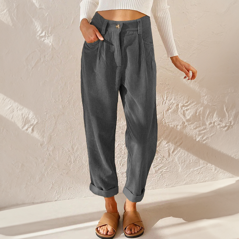 High Waist Pleated Corduroy Trousers